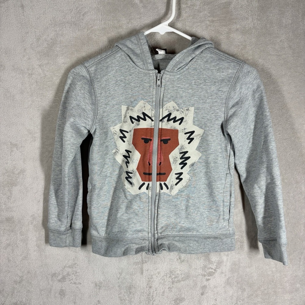 Tea Collection Fleece Zip Up Hoodie Sweatshirt Size 7 Graphic Baboon Monkey